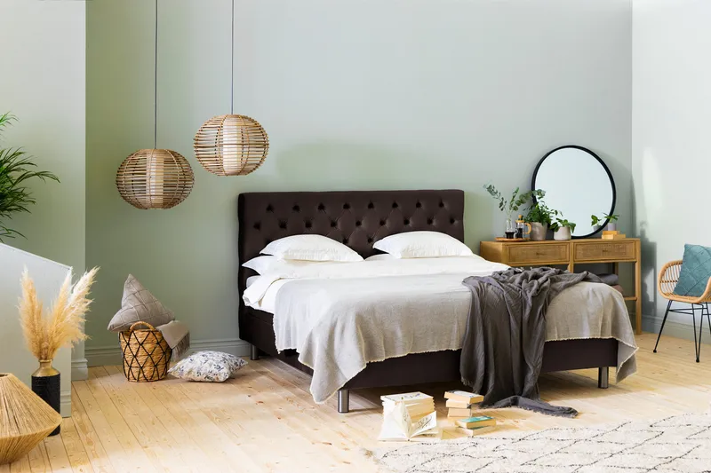 Ella Sängpaket 160x200 cm Djuphäftad Gavel - Brun/Sammet - Möbler - Säng - Komplett sängpaket