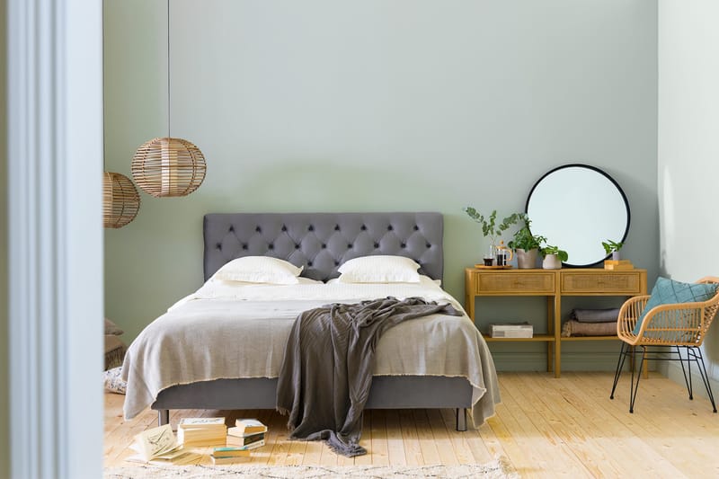 Ella Sängpaket 160x200 cm Djuphäftad Gavel - Ljusgrå/Sammet - Möbler - Säng - Komplett sängpaket