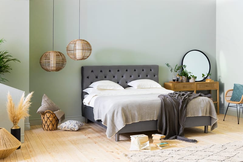 Ella Sängpaket 160x200 cm Djuphäftad Gavel - Ljusgrå/Sammet - Möbler - Säng - Komplett sängpaket