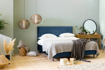 Ella Sängpaket 160x200 cm Knapp Gavel - Mörkblå/Sammet - Möbler - Säng - Komplett sängpaket