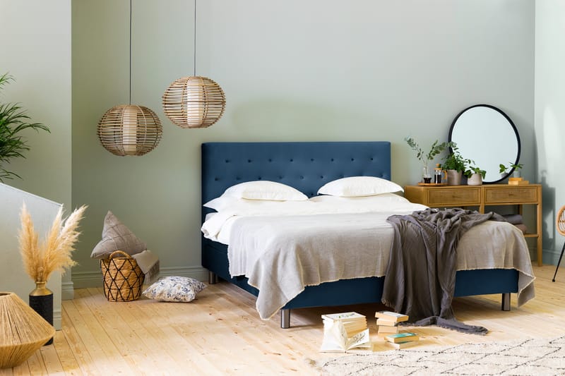 Ella Sängpaket 160x200 cm Knapp Gavel - Mörkblå/Sammet - Möbler - Säng - Komplett sängpaket