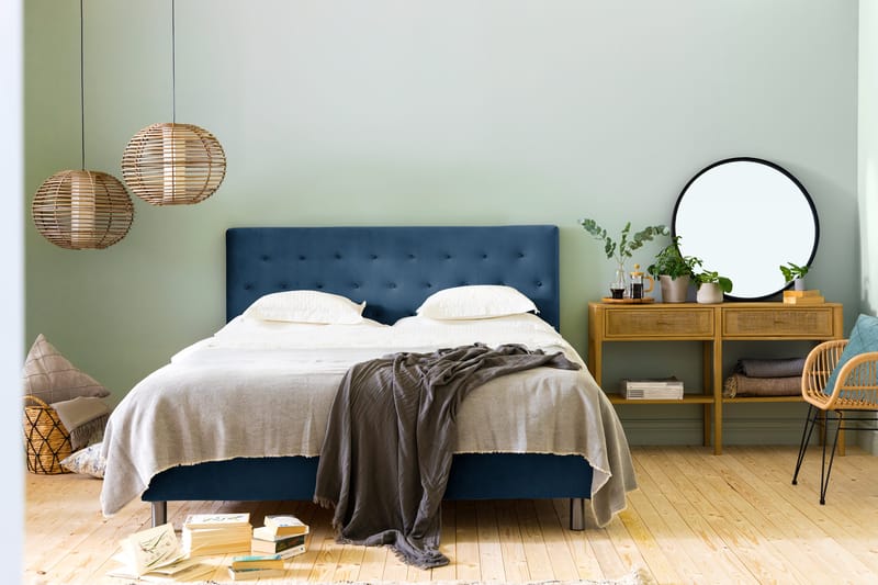 Ella Sängpaket 160x200 cm Knapp Gavel - Mörkblå/Sammet - Möbler - Säng - Komplett sängpaket