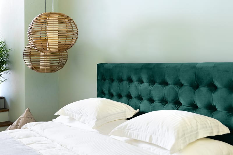 Ella Sängpaket 160x200 cm Rutig Gavel - Mörkgrön/Sammet - Möbler - Säng - Komplett sängpaket