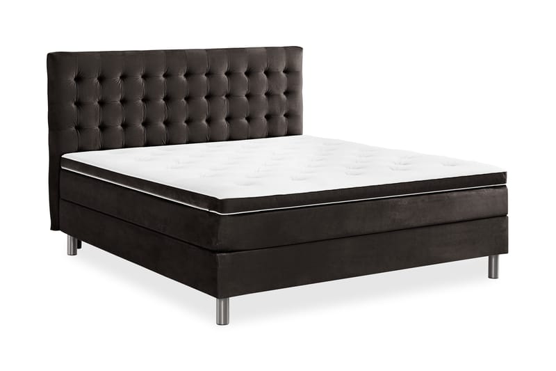 Ella Sängpaket 180x200 cm Rutig Gavel - Mörkgrå/Sammet - Möbler - Säng - Komplett sängpaket