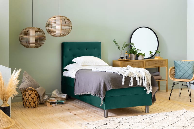 Ella Sängpaket 90x200 cm Knapp Gavel - Mörkgrön/Sammet - Möbler - Säng - Komplett sängpaket