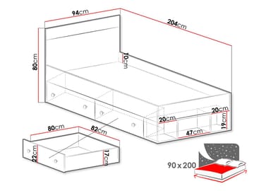Elvaren Sängram med Förvaring 90x200 cm i Målat Trä - Svart|Vit - Möbler - Säng - Sängram & sängstomme