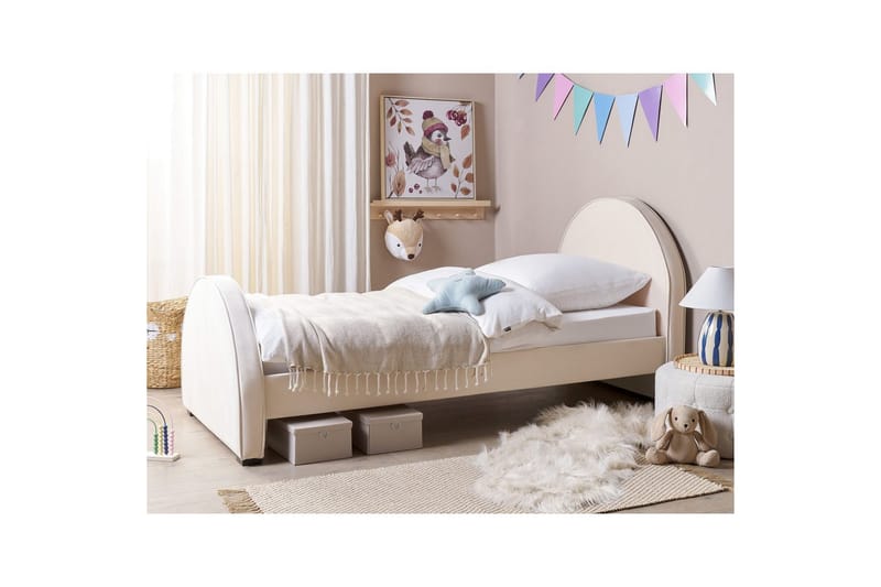 Enkelsäng Nozay med lamellram Beige-Svart - Beige-Svart - Möbler - Säng - Sängram & sängstomme