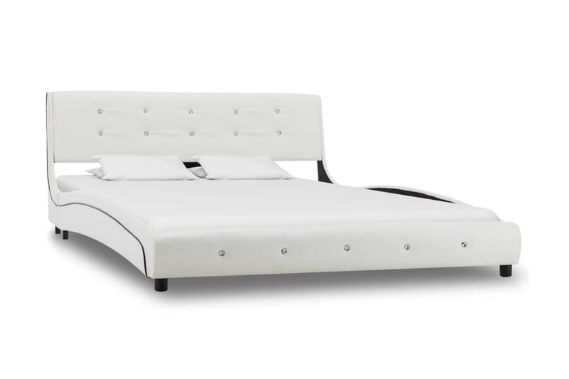 Säng med madrass vit konstläder 140x200 cm - Vit - Dubbelsäng - Ramsäng