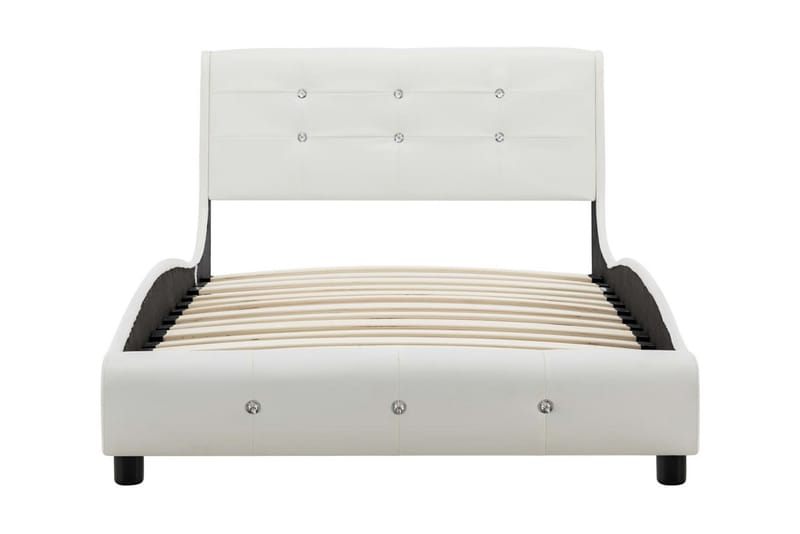 Säng med madrass vit konstläder 90x200 cm - Vit - Dubbelsäng - Ramsäng