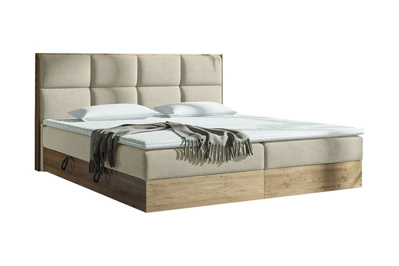 Förvaringssäng EUPHORIA 140x200 - Beige - Komplett sängpaket - Sängar med förvaring - Dubbelsäng - Familjesäng