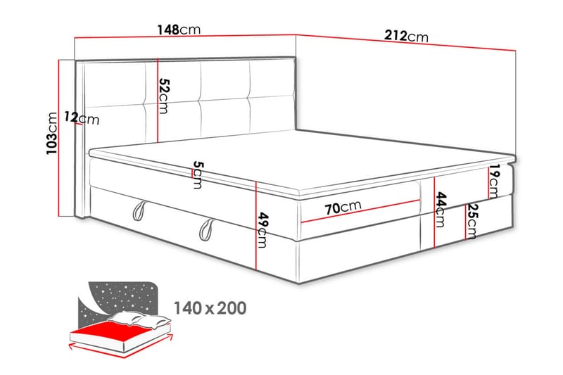 Förvaringssäng EUPHORIA 140x200 - Beige - Komplett sängpaket - Sängar med förvaring - Familjesäng