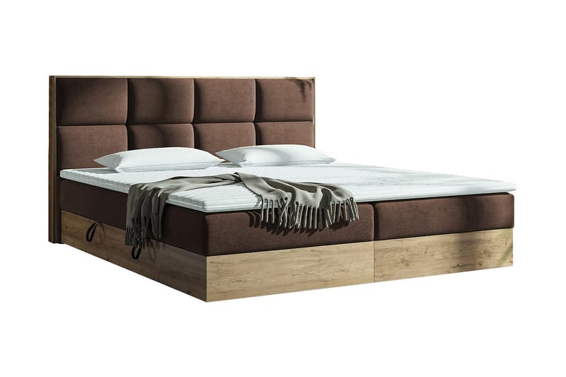 Förvaringssäng EUPHORIA 140x200 - Brun - Komplett sängpaket - Sängar med förvaring - Familjesäng