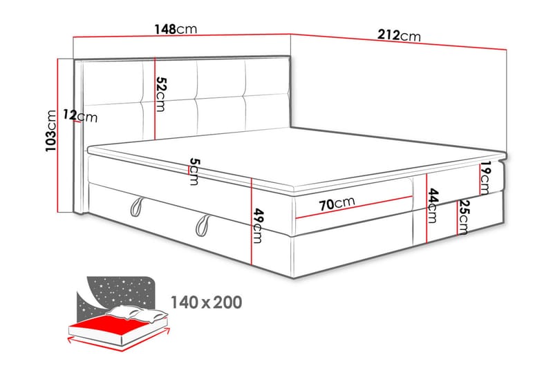 Förvaringssäng EUPHORIA 140x200 - Svart - Komplett sängpaket - Sängar med förvaring - Familjesäng