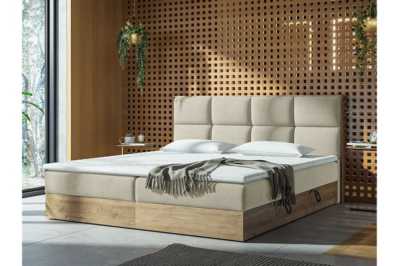 Förvaringssäng EUPHORIA 160x200 - Beige - Komplett sängpaket - Sängar med förvaring - Familjesäng