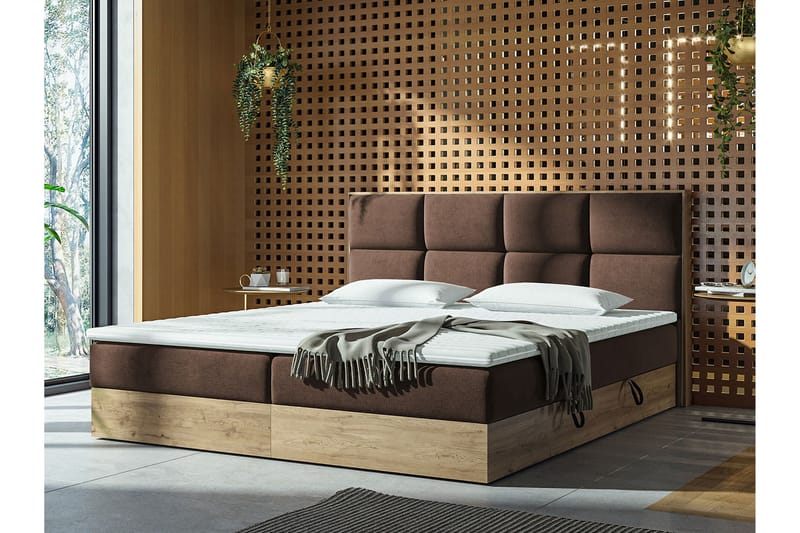 Förvaringssäng EUPHORIA 160x200 - Brun - Komplett sängpaket - Sängar med förvaring - Familjesäng