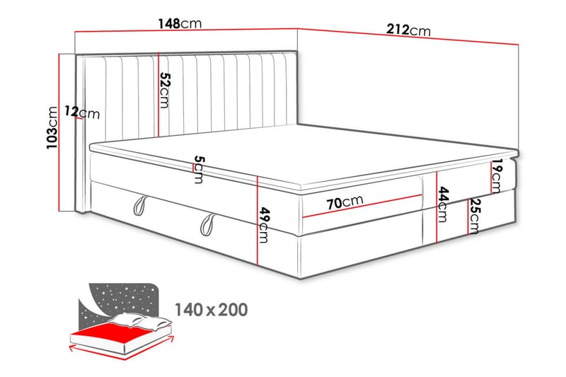 Förvaringssäng HARMONY 140x200 - Beige - Komplett sängpaket - Sängar med förvaring - Familjesäng