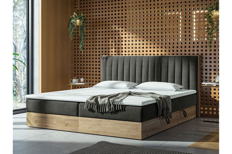 Förvaringssäng HARMONY 140x200 - Grå - Komplett sängpaket - Sängar med förvaring - Familjesäng