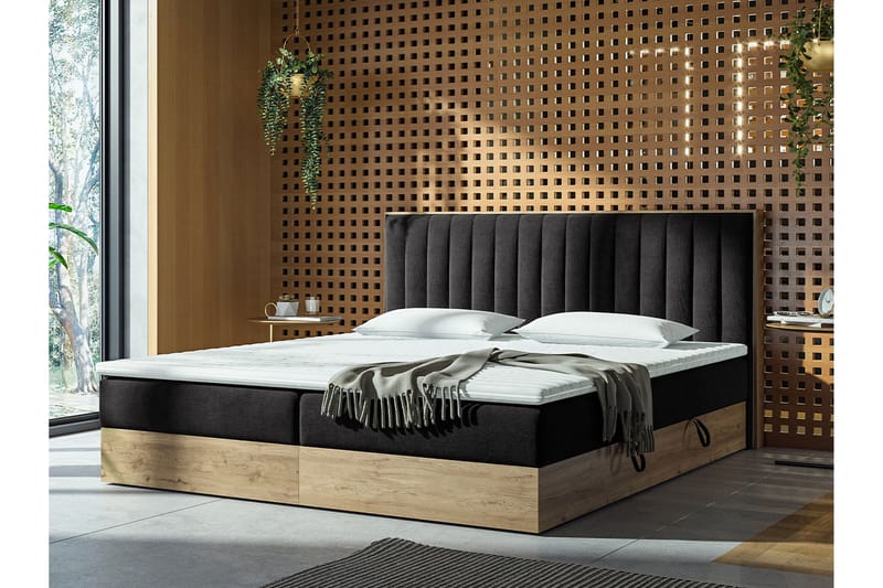 Förvaringssäng HARMONY 180x200 - Svart - Komplett sängpaket - Sängar med förvaring - Familjesäng