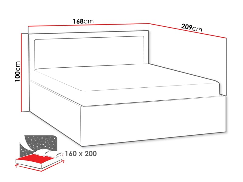 Fonti Sängram 160x200 cm med Lyftförvaring - Brun|svart - Möbler - Säng - Sängram & sängstomme