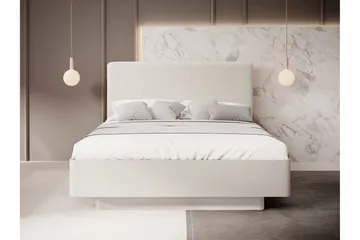 Forba Sängram 160x200 cm i Bouclé med Sänggavel och Träram - Beige - Möbler - Säng - Sängram & sängstomme