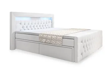 Franco Komplett Sängpaket med förvaring LED-belysning 180x200 cm - Pu Konstläder Vit - Möbler - Säng - Komplett sängpaket
