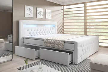 Franco Komplett Sängpaket med förvaring LED-belysning 180x200 cm - Pu Konstläder Vit - Möbler - Säng - Komplett sängpaket