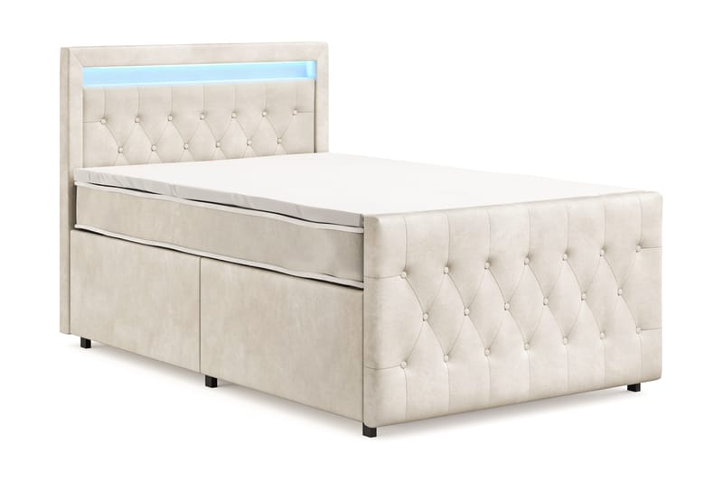 Franco Light Komplett Sängpaket med förvaring LED-belysning 120x200 cm - Beige - Möbler - Säng - Komplett sängpaket