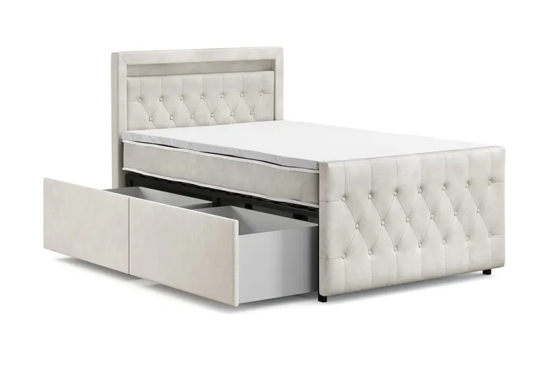 Franco Light Komplett Sängpaket med förvaring LED-belysning 120x200 cm - Beige - Möbler - Säng - Komplett sängpaket