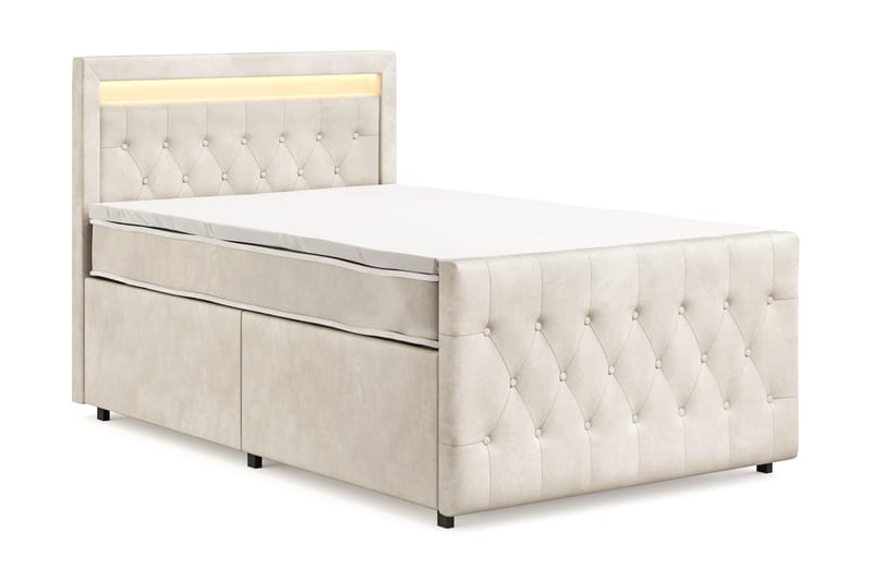 Franco Light Komplett Sängpaket med förvaring LED-belysning 120x200 cm - Beige - Möbler - Säng - Komplett sängpaket