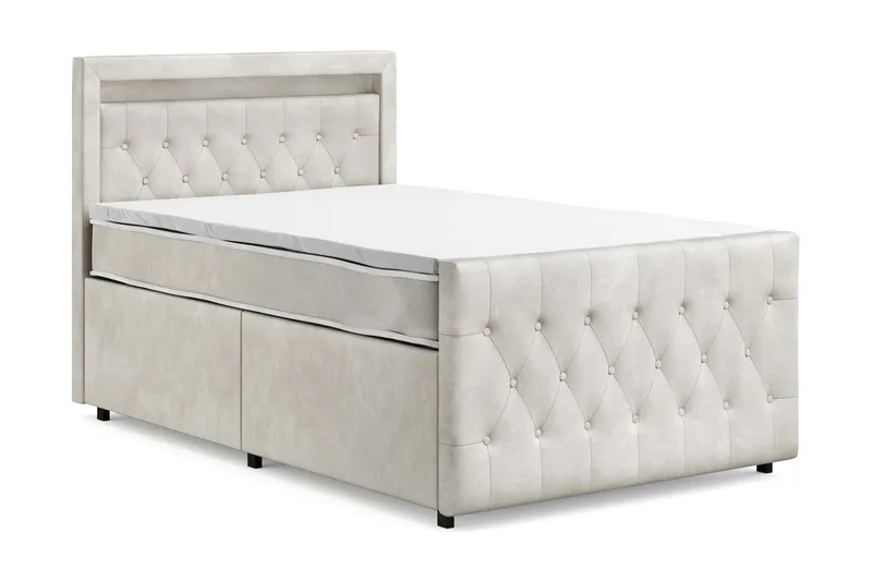 Franco Light Komplett Sängpaket med förvaring LED-belysning 120x200 cm - Beige - Möbler - Säng - Komplett sängpaket