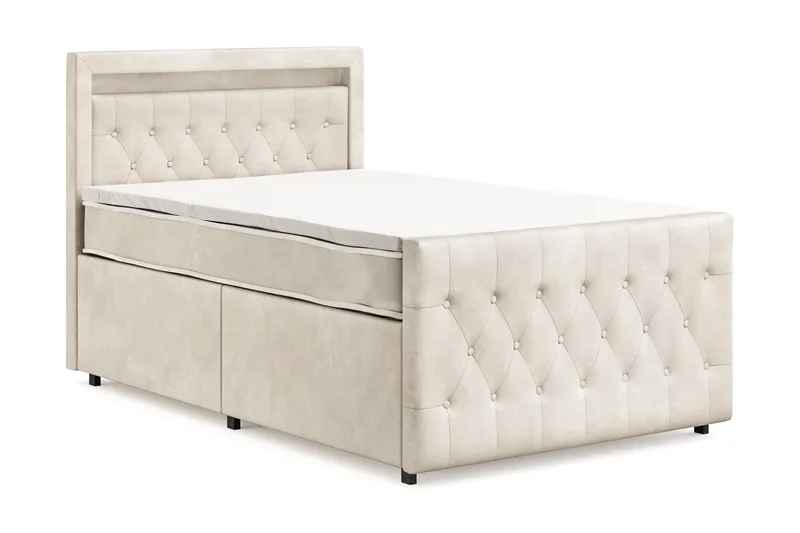 Franco Light Komplett Sängpaket med förvaring LED-belysning 120x200 cm - Beige - Möbler - Säng - Komplett sängpaket