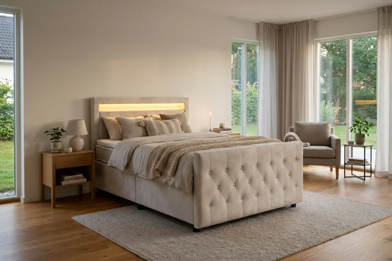 Franco Light Komplett Sängpaket med förvaring LED-belysning 120x200 cm - Beige - Möbler - Säng - Komplett sängpaket