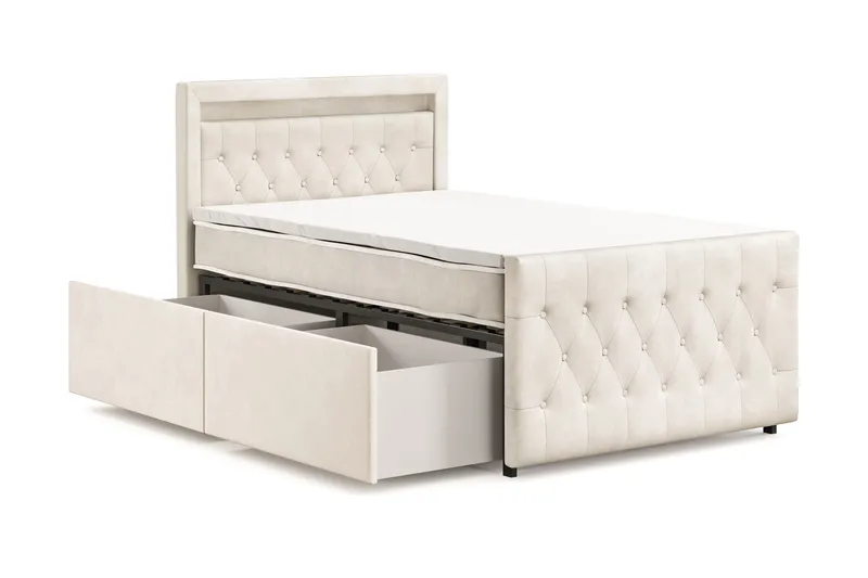 Franco Light Komplett Sängpaket med förvaring LED-belysning 120x200 cm - Beige - Möbler - Säng - Komplett sängpaket
