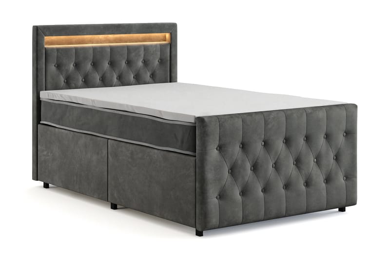 Franco Light Komplett Sängpaket med förvaring LED-belysning 120x200 cm - Grå - Möbler - Säng - Komplett sängpaket