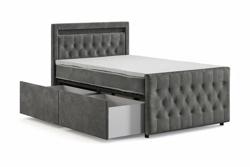 Franco Light Komplett Sängpaket med förvaring LED-belysning 120x200 cm - Grå - Möbler - Säng - Komplett sängpaket