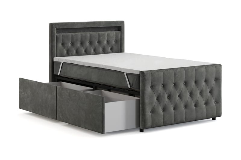 Franco Light Komplett Sängpaket med förvaring LED-belysning 120x200 cm - Grå - Möbler - Säng - Komplett sängpaket