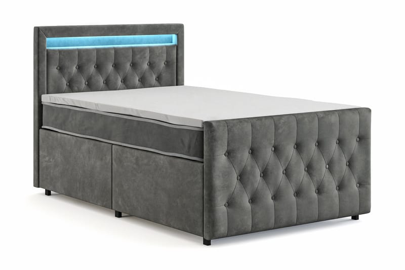 Franco Light Komplett Sängpaket med förvaring LED-belysning 120x200 cm - Grå - Möbler - Säng - Komplett sängpaket