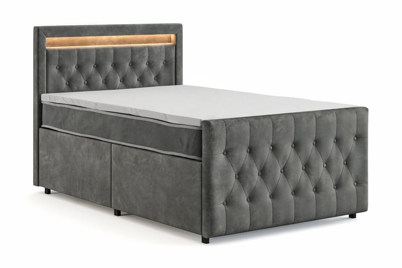 Franco Light Komplett Sängpaket med förvaring LED-belysning 120x200 cm - Grå - Möbler - Säng - Komplett sängpaket