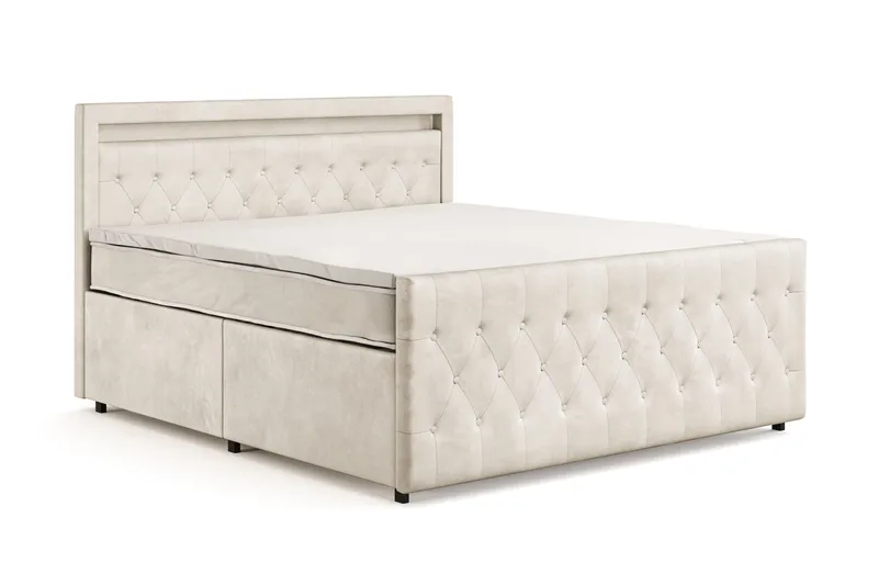 Franco light Komplett Sängpaket med förvaring LED-belysning 180x200 cm - Beige - Möbler - Säng - Komplett sängpaket