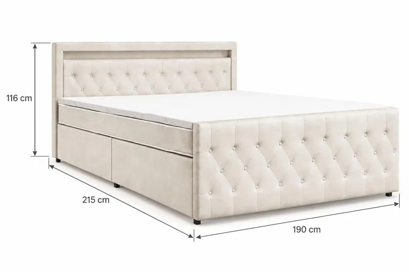 Franco light Komplett Sängpaket med förvaring LED-belysning 180x200 cm - Beige - Möbler - Säng - Komplett sängpaket