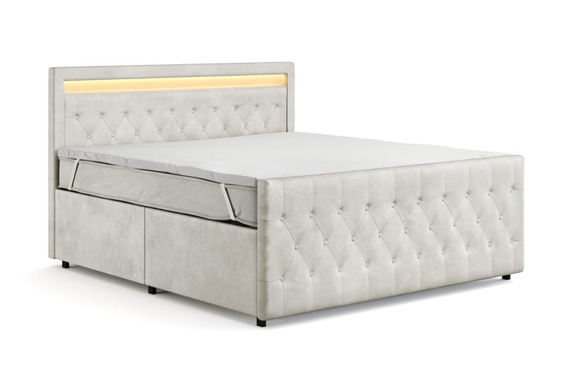Franco Light Komplett Sängpaket med förvaring LED-belysning 180x200 cm - Beige - Möbler - Säng - Komplett sängpaket
