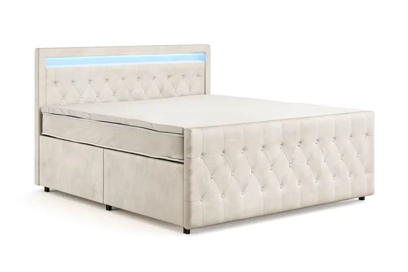 Franco light Komplett Sängpaket med förvaring LED-belysning 180x200 cm - Beige - Möbler - Säng - Komplett sängpaket