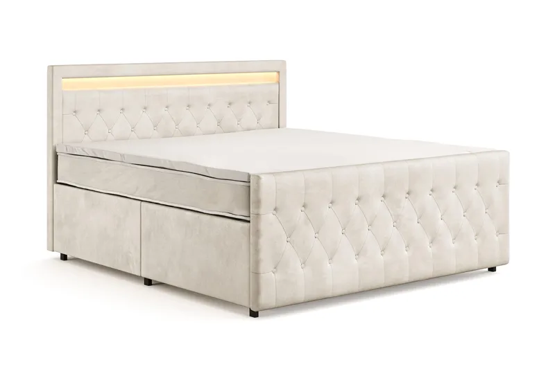 Franco light Komplett Sängpaket med förvaring LED-belysning 180x200 cm - Beige - Möbler - Säng - Komplett sängpaket