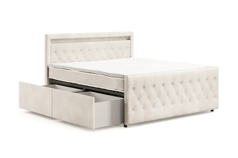 Franco light Komplett Sängpaket med förvaring LED-belysning 180x200 cm - Beige - Möbler - Säng - Komplett sängpaket