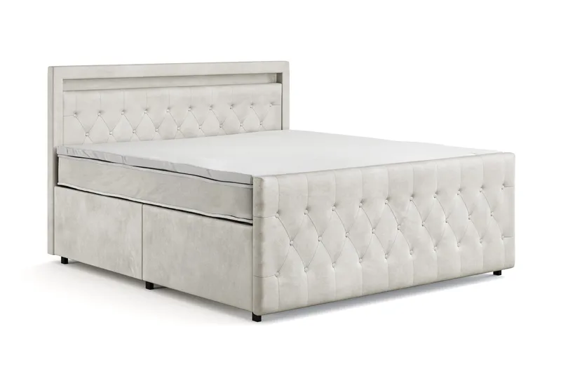 Franco light Komplett Sängpaket med förvaring LED-belysning 180x200 cm - Beige - Möbler - Säng - Komplett sängpaket