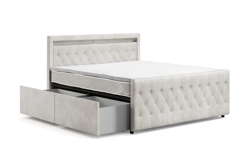 Franco light Komplett Sängpaket med förvaring LED-belysning 180x200 cm - Beige - Möbler - Säng - Komplett sängpaket