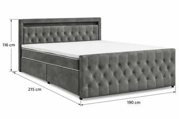 Franco light Komplett Sängpaket med förvaring LED-belysning 180x200 cm - Grå - Möbler - Säng - Komplett sängpaket