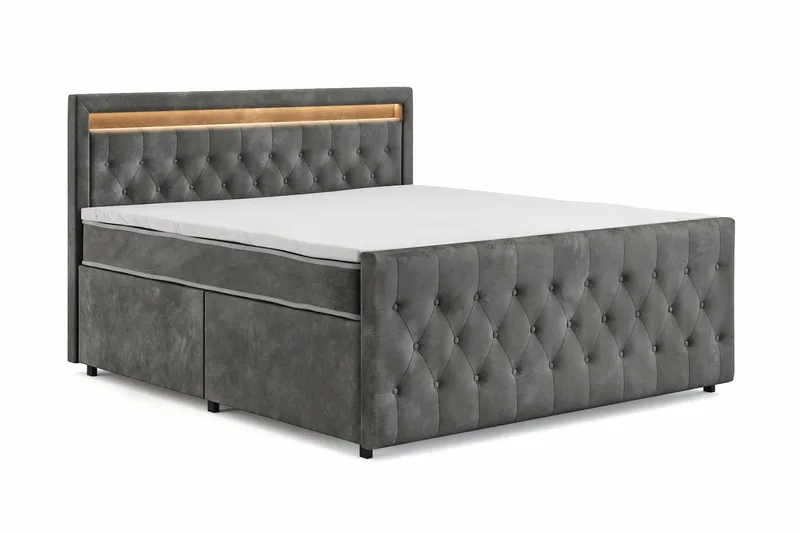 Franco light Komplett Sängpaket med förvaring LED-belysning 180x200 cm - Grå - Möbler - Säng - Komplett sängpaket