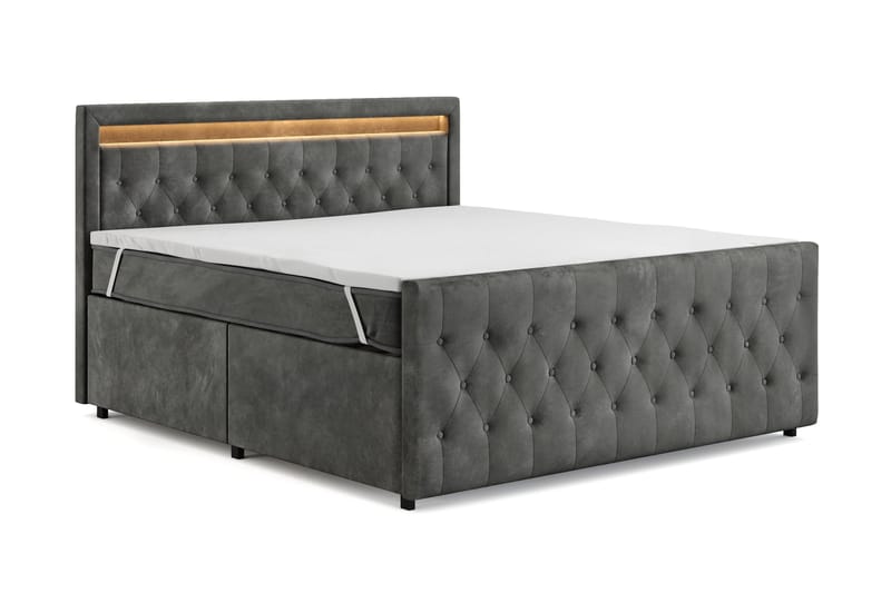 Franco Light Komplett Sängpaket med förvaring LED-belysning 180x200 cm - Grå - Möbler - Säng - Komplett sängpaket