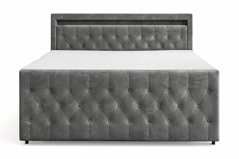 Franco light Komplett Sängpaket med förvaring LED-belysning 180x200 cm - Grå - Möbler - Säng - Komplett sängpaket